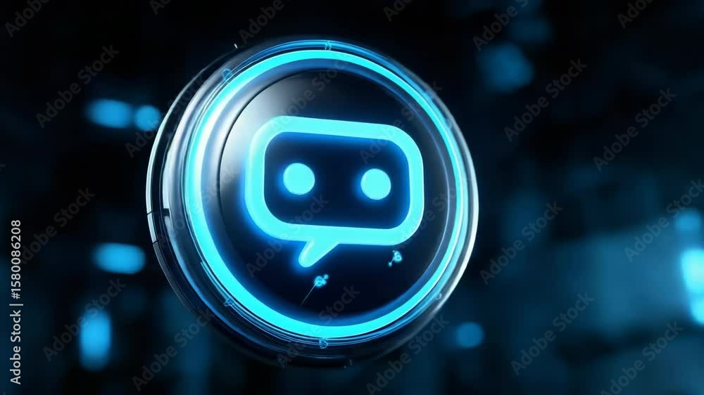 Poster a blue and neon green button with a face on it. the face is smiling and the button is shaped like a 