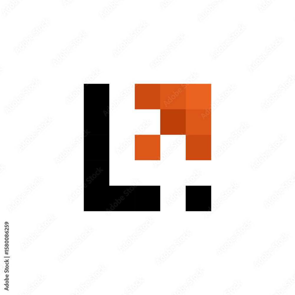 Poster a bold, abstract logo combining a black 'l' shape with a fragmented, pixelated orange element, creat