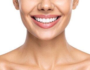 Smiling Mouth with Perfect White Teeth, Close-Up Beauty Shot, Front View, isolated