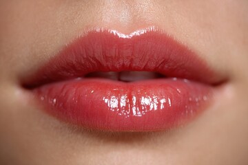Anatomy Lips. Seductive Lips with Glossy Finish in White Background
