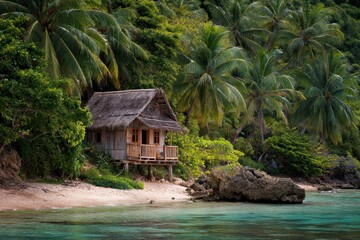Beach Shack in Palawan, Philippines. Tropical Island Landscape for Exotic Vacation