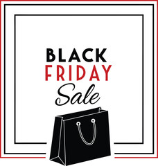 Black friday sale announcement with a stylized black shopping bag and decorative border isolated on transparent background