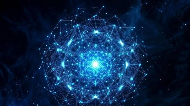 A blue sphere with many points of light. The sphere is surrounded by a dark background. Concept of mystery and wonder