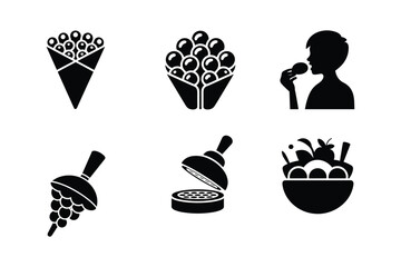 Bubble waffle cone fruit bowl person eating grapes waffle maker vector