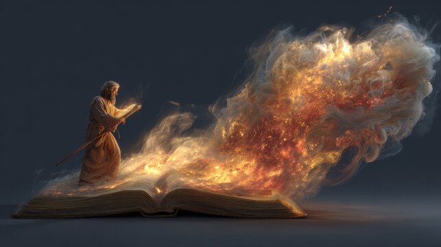 Burning Bible in the Story of Moses and the Sacret Bush