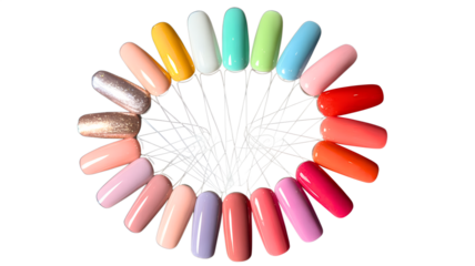 Sticks Showing Broad Spectrum,  Tips Exhibiting Wide Variety, Rounds Featuring Bold Pigments, gel samples capturing, Nail Art Displaying Creative Combinations, Swirl Revealing Bright Options 
