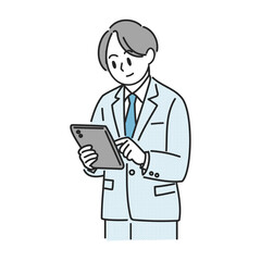 タブレットを操作するビジネスマンのイラスト