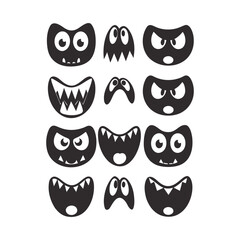 Twelve cartoon monster faces halloween expressions
