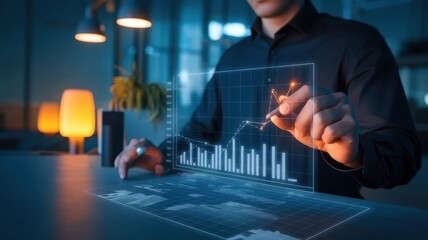 Analyst Manipulating Advanced Digital Charts and Financial Projections