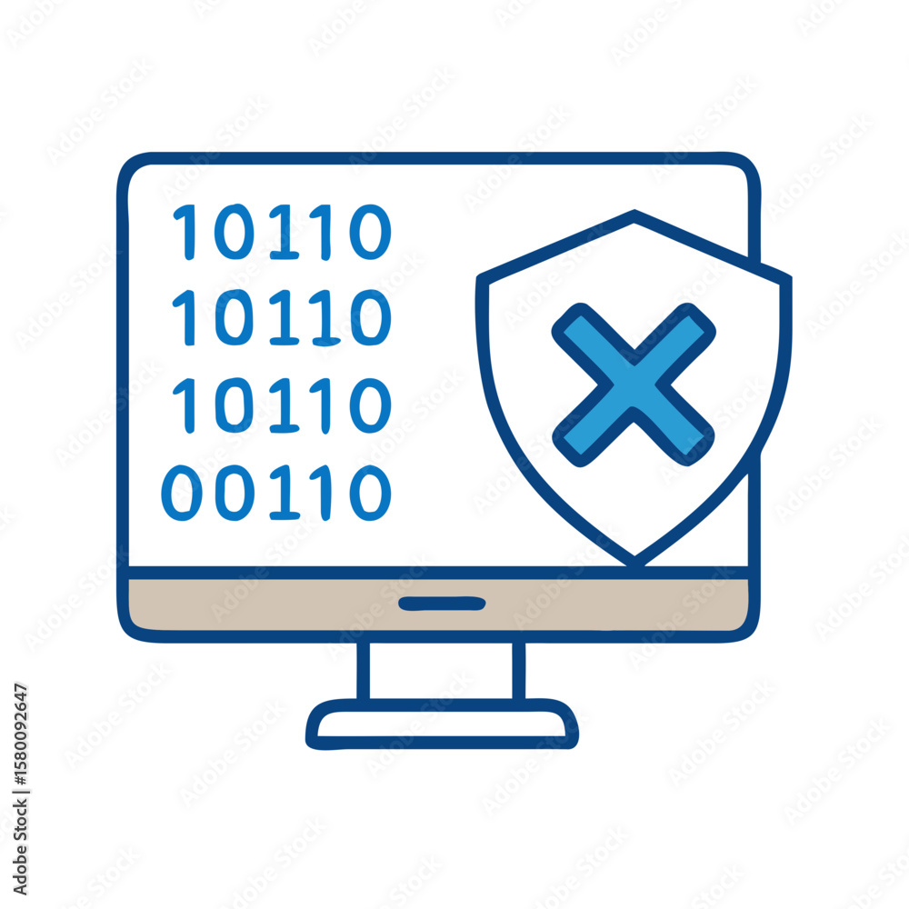 Poster digital monitor displaying a shield symbol with an x signifying security status