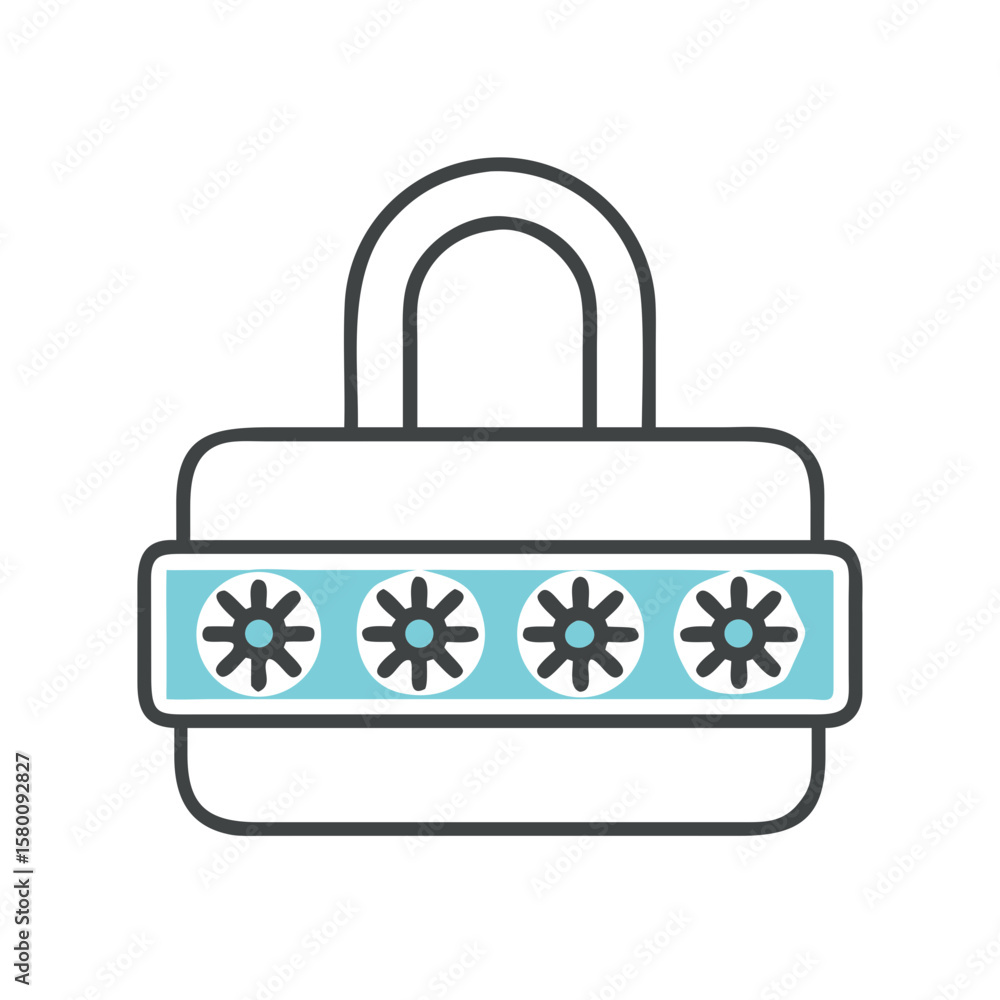 Poster digital padlock displaying password symbols for enhanced security