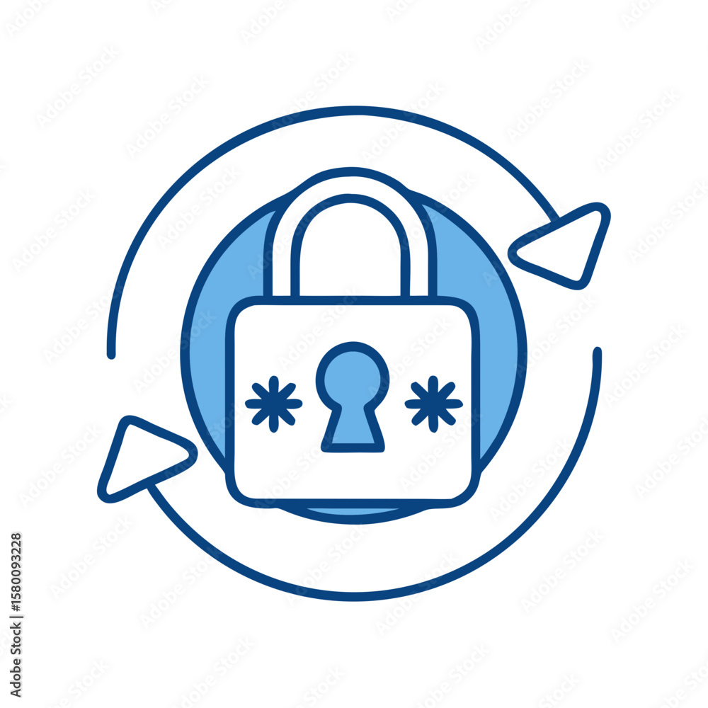 Poster secure access control with padlock and circular arrows for data protection
