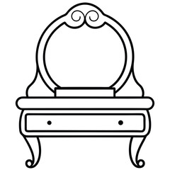 Illustration of a vanity table with round mirror isolated on white background
