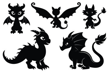 Collection of Cute Cartoon Dragon Silhouettes
