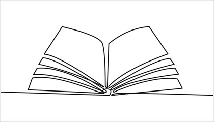 Continuous one line drawing of book opening vector graphic illustration. Education books line art vector illustration, education concept. Open book continuous one line drawing illustration.