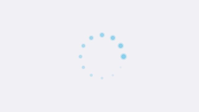 Looping circular loading animation with trailing blue dots that decrease in size and opacity. Minimalist and modern motion design suitable for web, app, UI, or video use.
