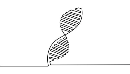 DNA continuous one line drawing. Genome linear structure symbol. DNA in detailed one line drawing. Scientific research concept. 