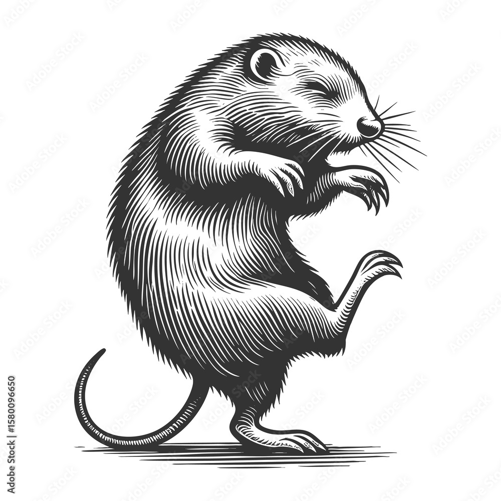 Poster dancing otter sketch engraving generative ai fictional character raster illustration. scratch board 