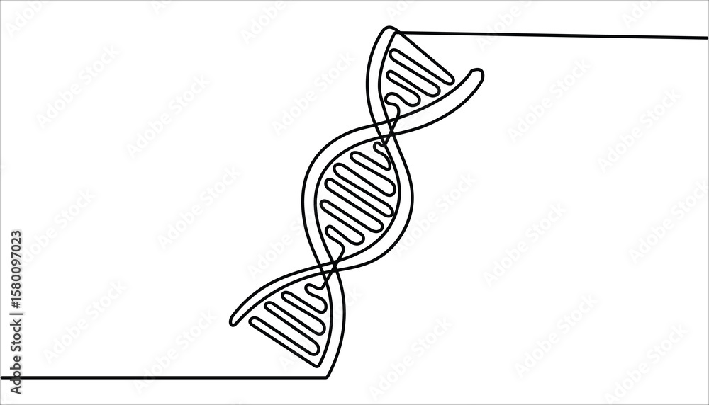 Poster dna continuous one line drawing. genome linear structure symbol. dna in detailed one line drawing. s