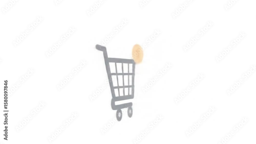 Poster animated shopping cart icon with one item added on a white background