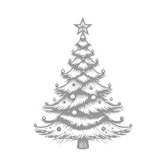 Illustration of Elegant Christmas Tree Illustration with Ornaments and Star