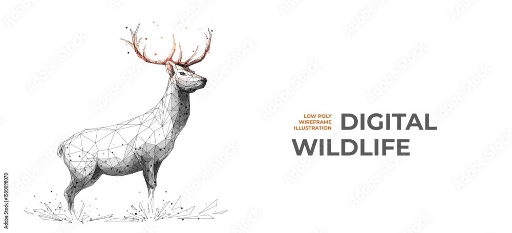 Poster elegant abstract digital red deer are standing in abstract grace. isolated deer in thin lines and co