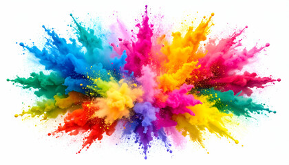 Fototapeta premium Vibrant Rainbow Powder Explosion on White Background