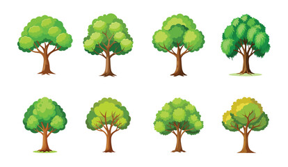 Illustration showcasing a variety of cartoon trees on a white background