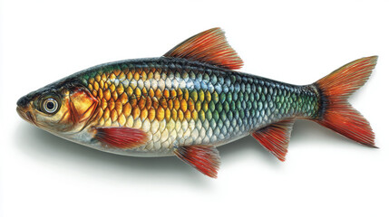 Fototapeta premium White fish. Scardinius erytrophalmus. Isolated on white. 3d illustration. 