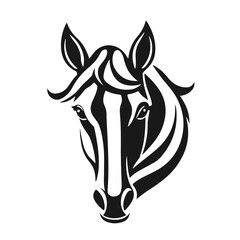Horse logo template. Black and white silhouette of a horse head with a graceful mane. Elegant minimalist logo for branding, design and printing