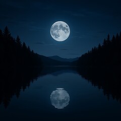 full moon over lake in the night