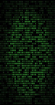 Binary code in a screen. 4K Vertical