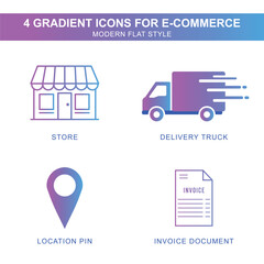 Gradient E-Commerce Icon Set Modern Flat Style for Digital Market and Online Store