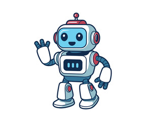 Fototapeta premium Modern robot waving hand cartoon character in vector illustration format