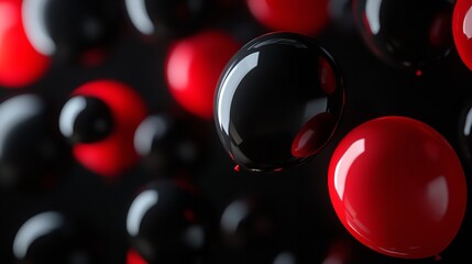 Abstract red and black balloons background, dark and moody, shiny balloons, party balloons, celebration 3d art silhouette