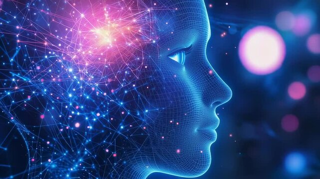 A blue face with a light blue brain. The face is surrounded by a blue background