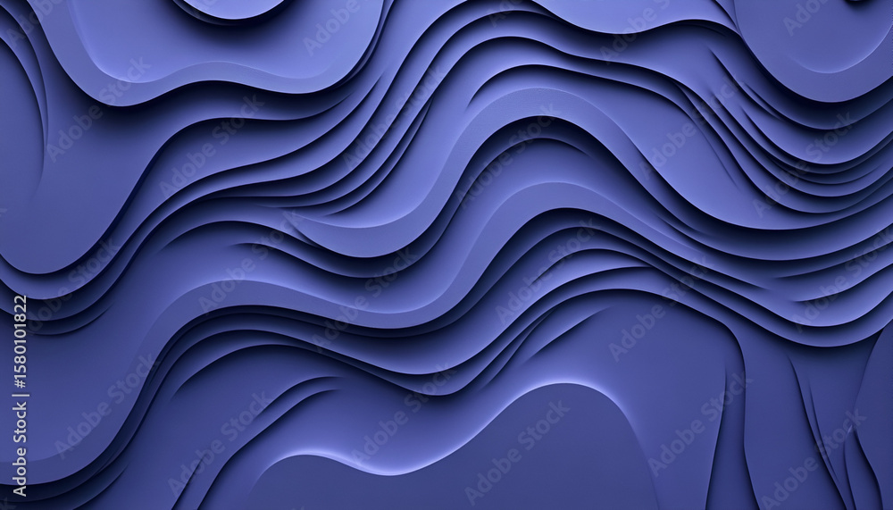 Poster an abstract background of smooth, flowing, layered wavy lines in a periwinkle purple color, creating