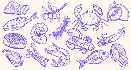 Italian style vacation and foods doodle set featuring classic summer scenes and traditional dishes, with a lively, hand-drawn charm that evokes Italian culture.hand-drawn collection