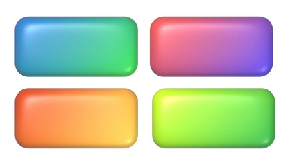 Fluid gradient 3d buttons set. Rectangular realistic empty badges collection