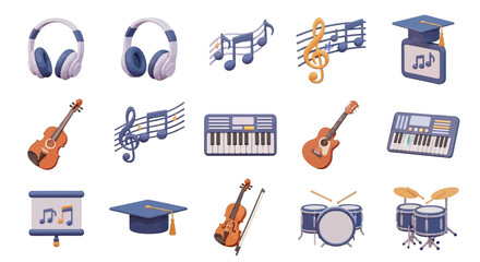 Colorful Flat Illustration of Various Musical Instruments and Accessories