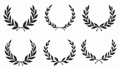 Obraz premium Six Black Laurel Wreaths on White Background, Decorative Design Elements