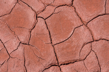 Cracked dry soil polluted with the iron ore. Environmental pollution. Global warming concept