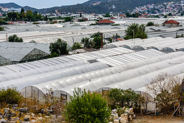 Many greenhouses in a town. Antalya province, Turkey