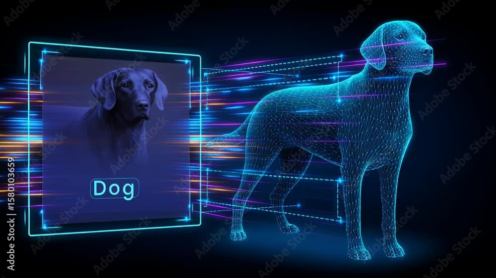 Poster concepts of convolutional neural networks (cnns). futuristic digital representation of dog with holo