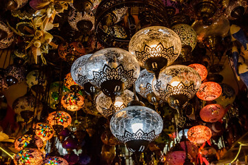 Traditional turkish chandeliers for sale at the bazaar