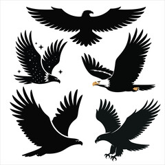 Four Black Eagle Silhouettes Wings Spread Flight vector