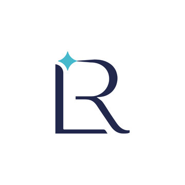 An elegant logo featuring a dark blue stylized "LR" monogram with a vibrant light blue sparkle detail on the top of the "L."
