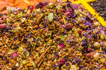 Dried leaves of herbal tea at the turkish bazaar