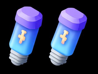 Vector Art of Two Vial-Shaped Light Bulbs with Arcing Electricity. Game UI Element in Flat 2D Style