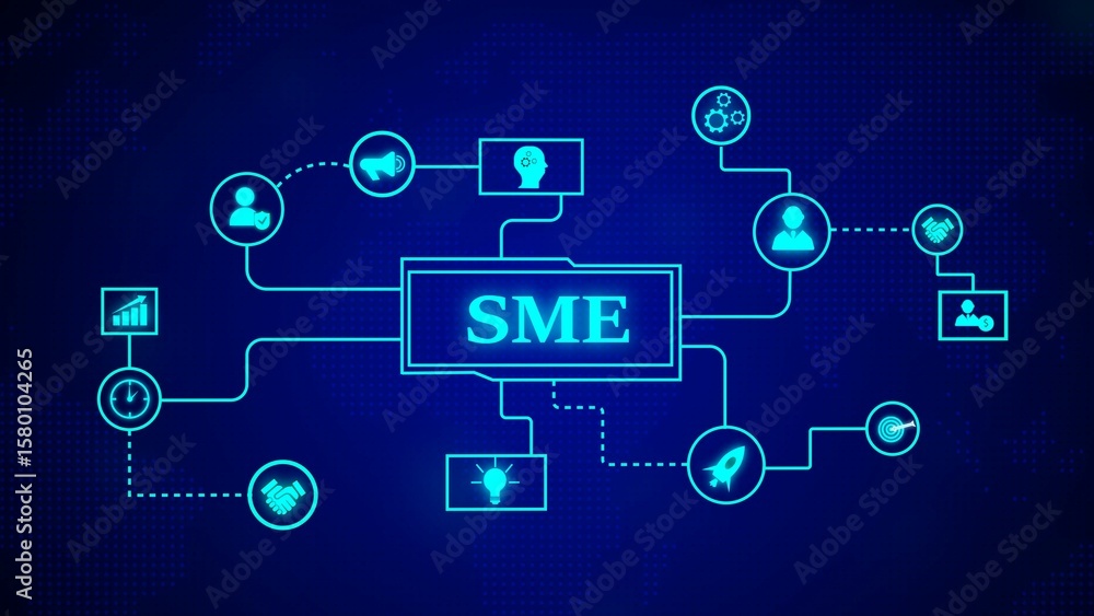 Poster digital representation of sme small and medium enterprises connecting ideas for growth business stra